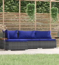 4-tlg. Garten-Lounge-Set mit Kissen Grau Poly Rattan