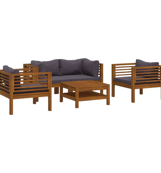 5-tlg. Garten-Lounge-Set mit Auflage Massivholz Akazie