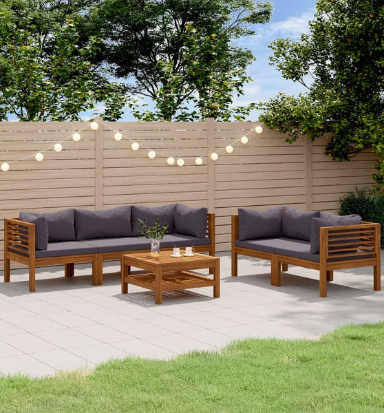 6-tlg. Garten-Lounge-Set mit Auflage Massivholz Akazie