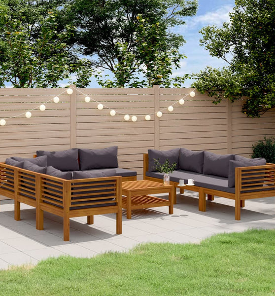 9-tlg. Garten-Lounge-Set mit Kissen Massivholz Akazie