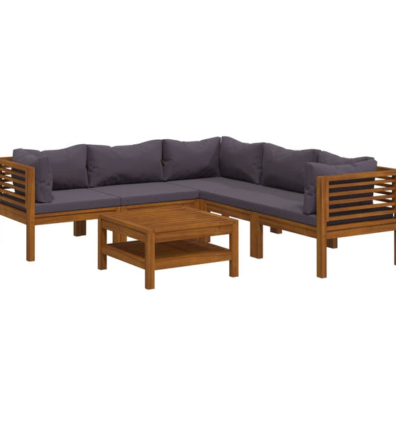 6-tlg. Garten-Lounge-Set mit Auflage Massivholz Akazie
