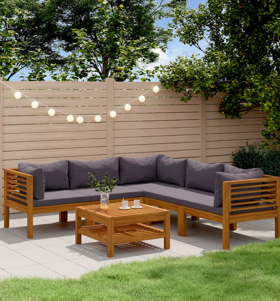 6-tlg. Garten-Lounge-Set mit Auflage Massivholz Akazie