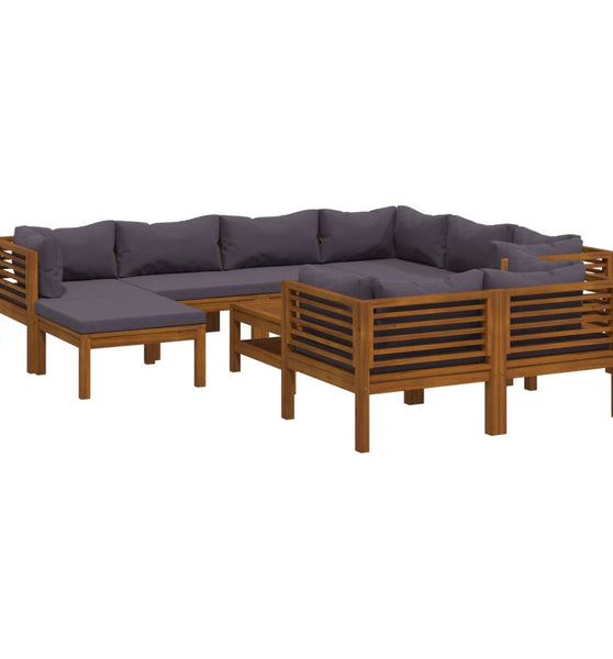 10-tlg. Garten-Lounge-Set mit Auflage Massivholz Akazie