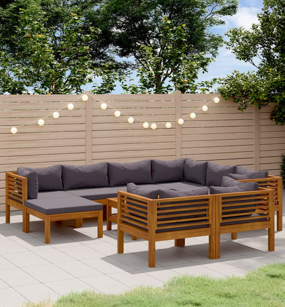 10-tlg. Garten-Lounge-Set mit Auflage Massivholz Akazie