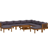 11-tlg. Garten-Lounge-Set mit Auflage Massivholz Akazie