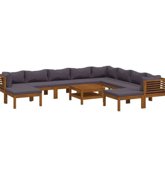 11-tlg. Garten-Lounge-Set mit Auflage Massivholz Akazie