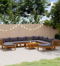 11-tlg. Garten-Lounge-Set mit Auflage Massivholz Akazie