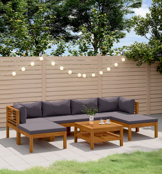 7-tlg. Garten-Lounge-Set mit Auflage Massivholz Akazie