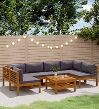 7-tlg. Garten-Lounge-Set mit Auflage Massivholz Akazie