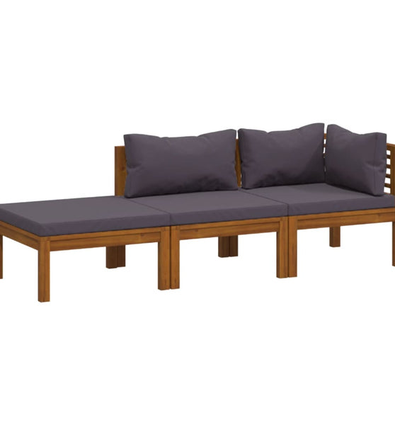 3-tlg. Garten-Lounge-Set mit Auflagen Massivholz Akazie