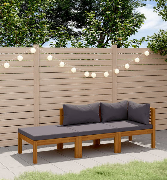 3-tlg. Garten-Lounge-Set mit Auflagen Massivholz Akazie