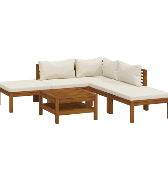 6-tlg. Garten-Lounge-Set mit Creme Kissen Massivholz Akazie