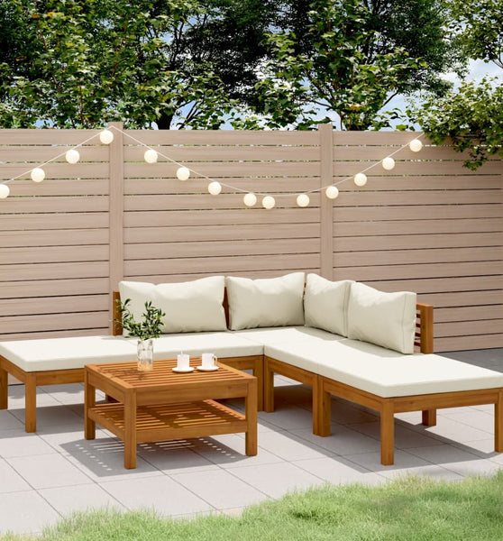 6-tlg. Garten-Lounge-Set mit Creme Kissen Massivholz Akazie