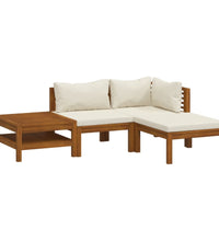 4-tlg. Garten-Lounge-Set mit Creme Kissen Massivholz Akazie