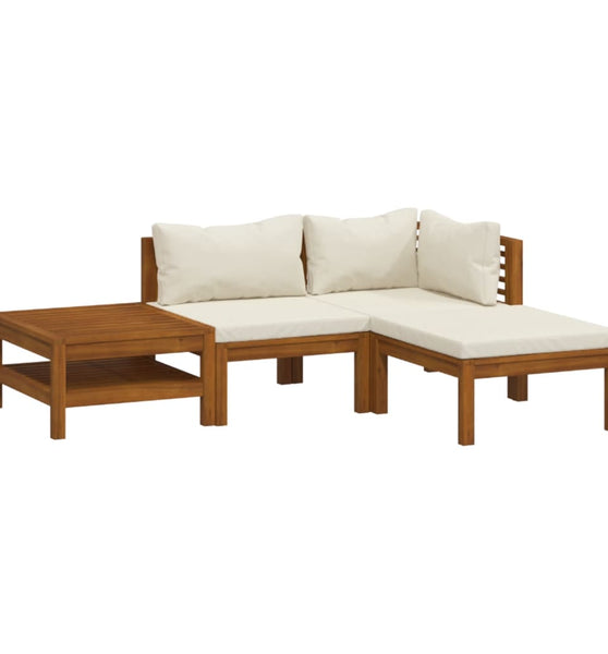 4-tlg. Garten-Lounge-Set mit Creme Kissen Massivholz Akazie