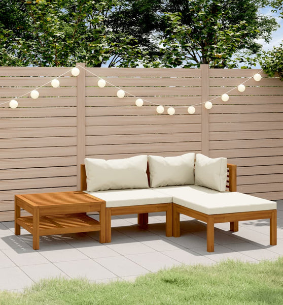 4-tlg. Garten-Lounge-Set mit Creme Kissen Massivholz Akazie