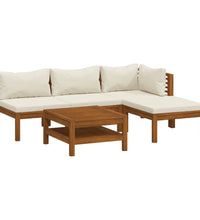 5-tlg. Garten-Lounge-Set mit Creme Kissen Massivholz Akazie