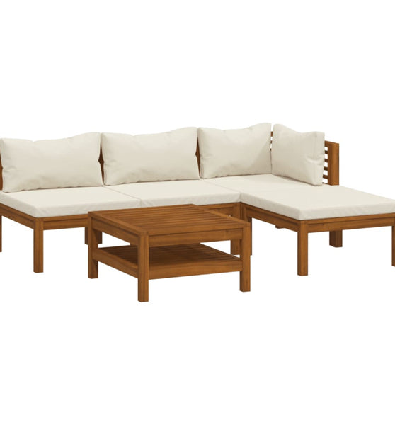 5-tlg. Garten-Lounge-Set mit Creme Kissen Massivholz Akazie