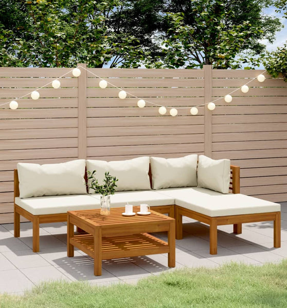 5-tlg. Garten-Lounge-Set mit Creme Kissen Massivholz Akazie