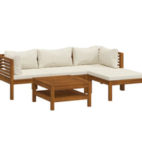 5-tlg. Garten-Lounge-Set mit Creme Kissen Massivholz Akazie