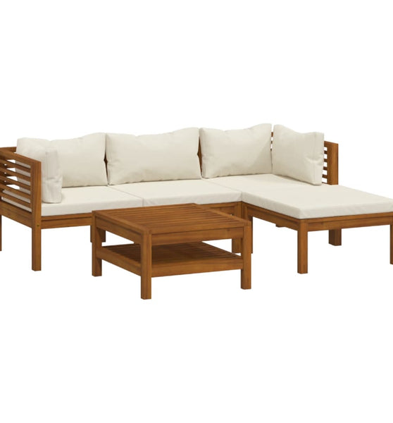 5-tlg. Garten-Lounge-Set mit Creme Kissen Massivholz Akazie