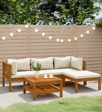 5-tlg. Garten-Lounge-Set mit Creme Kissen Massivholz Akazie