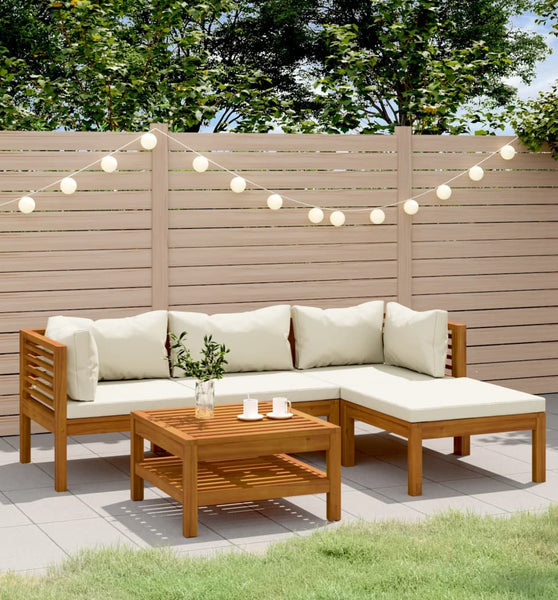 5-tlg. Garten-Lounge-Set mit Creme Kissen Massivholz Akazie