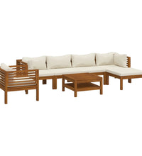 7-tlg. Garten-Lounge-Set mit Creme Kissen Massivholz Akazie