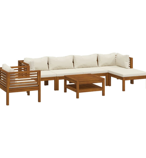 7-tlg. Garten-Lounge-Set mit Creme Kissen Massivholz Akazie