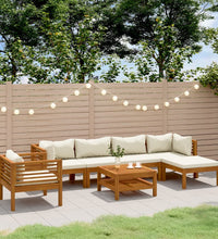 7-tlg. Garten-Lounge-Set mit Creme Kissen Massivholz Akazie