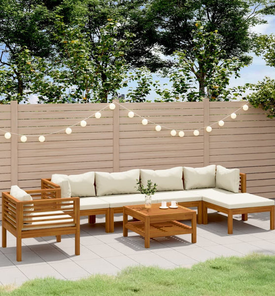 7-tlg. Garten-Lounge-Set mit Creme Kissen Massivholz Akazie