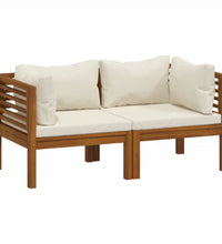 2-Sitzer-Gartensofa mit Creme Kissen Massivholz Akazie