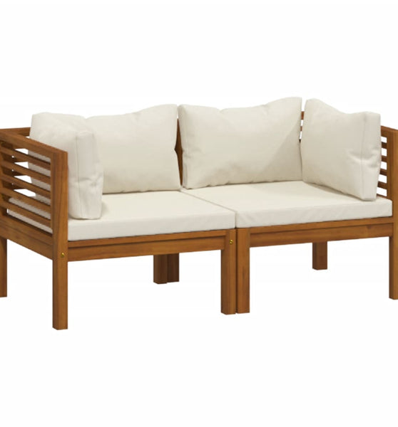 2-Sitzer-Gartensofa mit Creme Kissen Massivholz Akazie