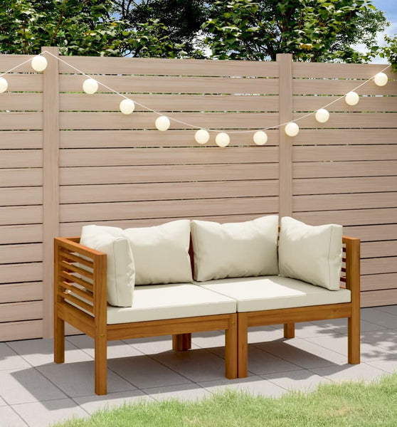 2-Sitzer-Gartensofa mit Creme Kissen Massivholz Akazie