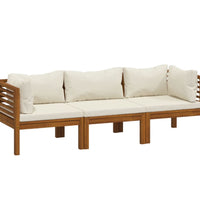 3-Sitzer-Gartensofa mit Creme Kissen Massivholz Akazie