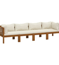 4-Sitzer-Gartensofa mit Creme Kissen Massivholz Akazie