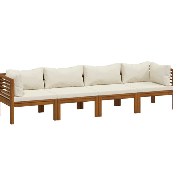 4-Sitzer-Gartensofa mit Creme Kissen Massivholz Akazie