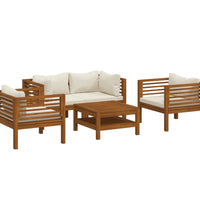 5-tlg. Garten-Lounge-Set mit Creme Kissen Massivholz Akazie