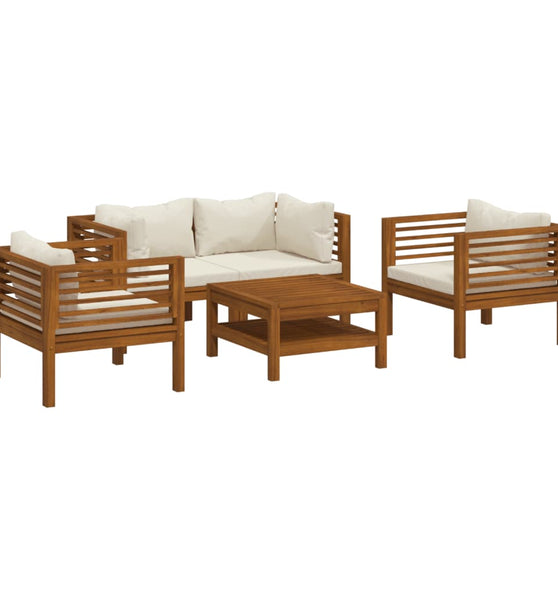 5-tlg. Garten-Lounge-Set mit Creme Kissen Massivholz Akazie