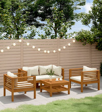 5-tlg. Garten-Lounge-Set mit Creme Kissen Massivholz Akazie