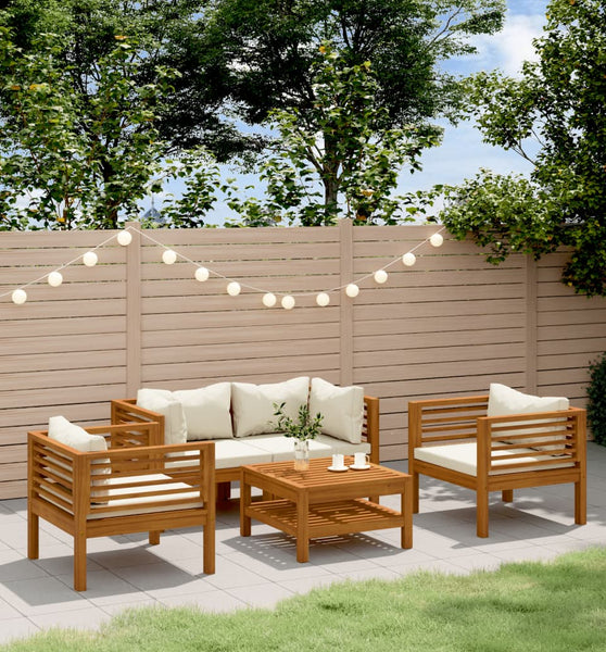 5-tlg. Garten-Lounge-Set mit Creme Kissen Massivholz Akazie