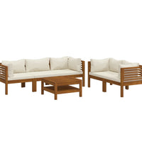 6-tlg. Garten-Lounge-Set mit Creme Kissen Massivholz Akazie