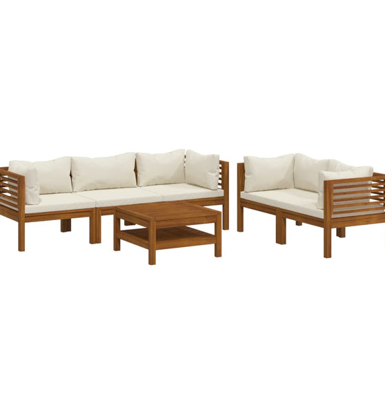 6-tlg. Garten-Lounge-Set mit Creme Kissen Massivholz Akazie