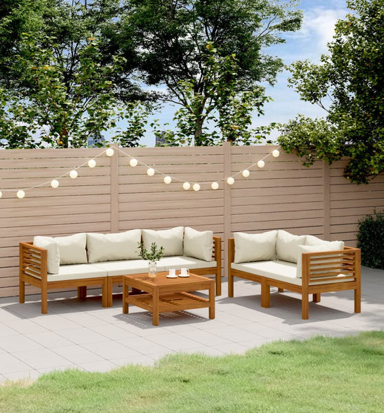 6-tlg. Garten-Lounge-Set mit Creme Kissen Massivholz Akazie