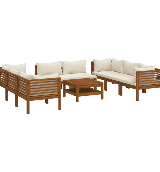 9-tlg. Garten-Lounge-Set mit Creme Kissen Massivholz Akazie