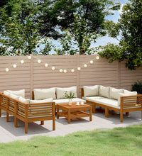 9-tlg. Garten-Lounge-Set mit Creme Kissen Massivholz Akazie