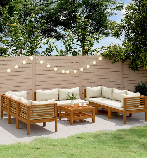 9-tlg. Garten-Lounge-Set mit Creme Kissen Massivholz Akazie