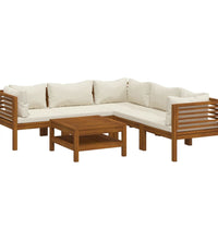 6-tlg. Garten-Lounge-Set mit Creme Kissen Massivholz Akazie