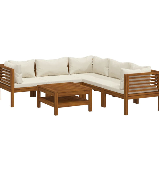 6-tlg. Garten-Lounge-Set mit Creme Kissen Massivholz Akazie