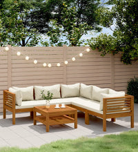 6-tlg. Garten-Lounge-Set mit Creme Kissen Massivholz Akazie